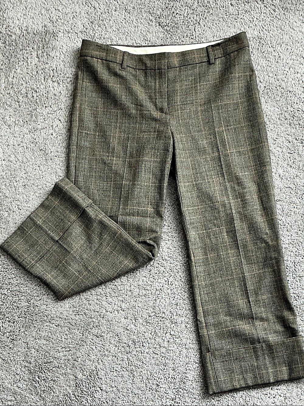 Theory Plaid Wool Trousers in Gray Size 4